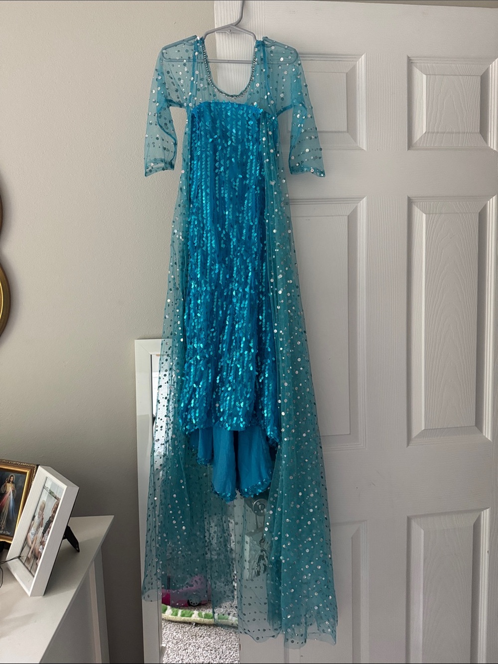 Mia Belle Girls Blue Sequin Frozen Dress